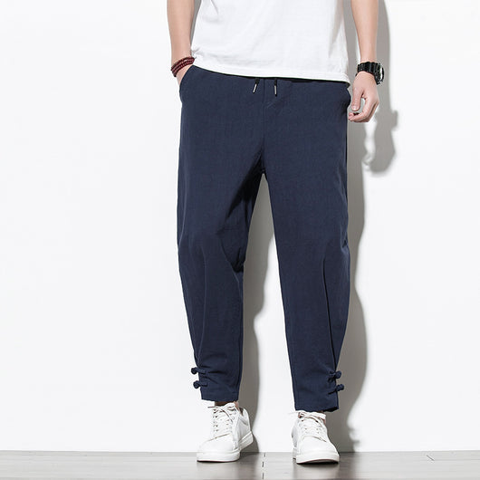Pantalones Deportivos Hombre Algodón Lino Estilo Asiático