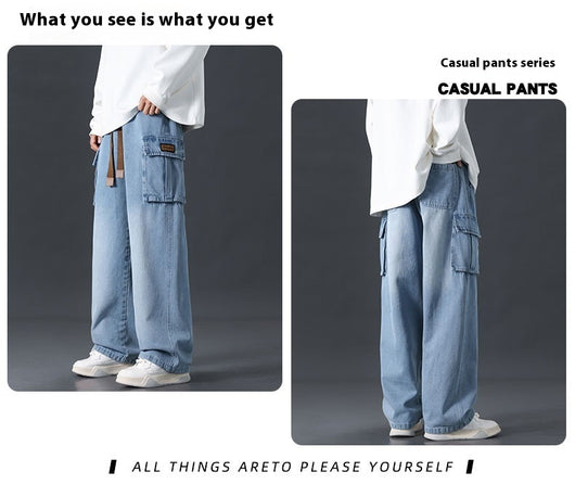 Pantalones Jeans Rectos Anchos con Degradado y Lavado Artesanal para Hombre - Image 32