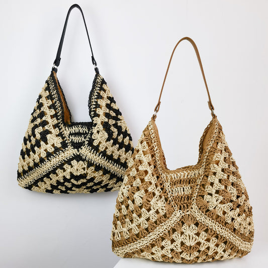Bolso Tejido de Paja Artesanal con Contraste de Colores