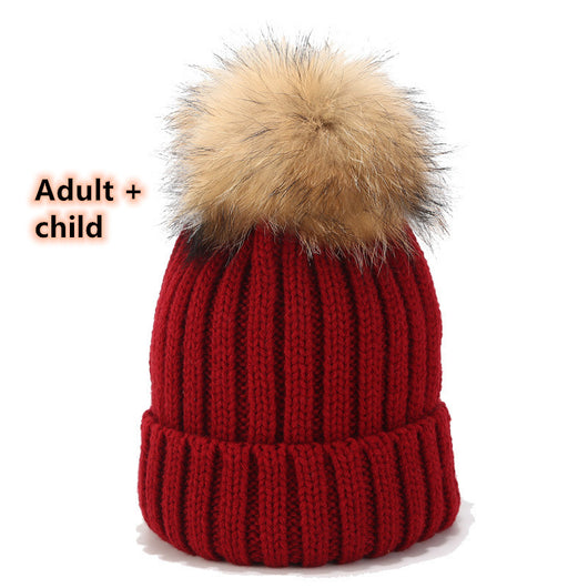 Gorro Tejido de Pelota de Pelo Real con Mapache - Juego para Padres e Hijos - Image 20