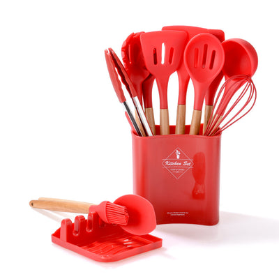 Juego de Utensilios de Cocina con Mango de Madera y Cubo de Almacenamiento - Image 4