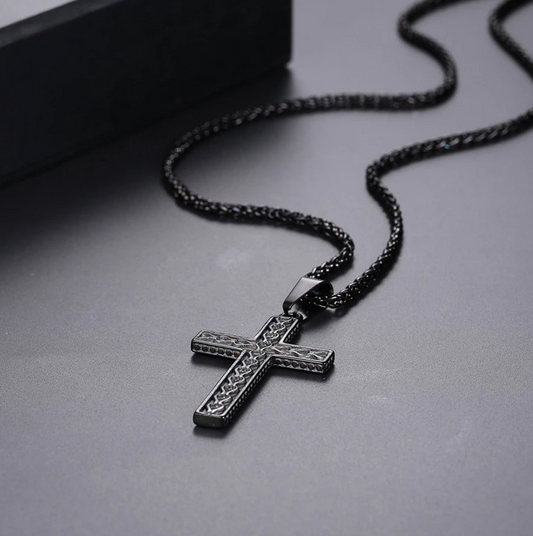Collar Cruz Vintage Acero Inoxidable 316L Dorado para Hombre - Joyería Cristiana Negra - Image 2