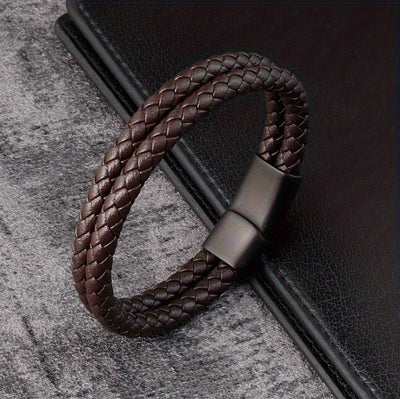 Pulsera de Cuero Multicapa con Aleación para Hombre - Diseño Negro Elegante - Image 15
