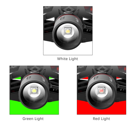 Linterna Frontal LED T6 Multi-Luz: Blanca, Verde y Roja con Zoom - Image 2