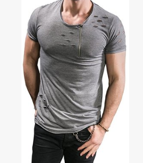Camiseta Hombre Manga Corta con Cierre y Detalles Rotos - Image 4