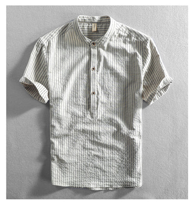 Camisa Casual Holgada de Manga Corta a Rayas para Hombre Talla Grande - Image 7
