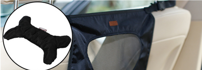 Grey pet car fence installed in a car's rear seat, separating the front and back, with a white Bull Terrier. - Image 11