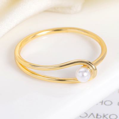 Anillo de Perla con Diseño Geométrico Minimalista para Mujer - Image 2