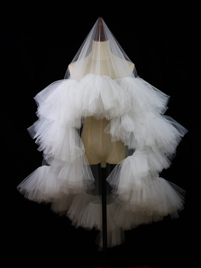Velo Nupcial Voluminoso de Doble Capa - Blanco Elegante para Sesiones Fotográficas - Image 20