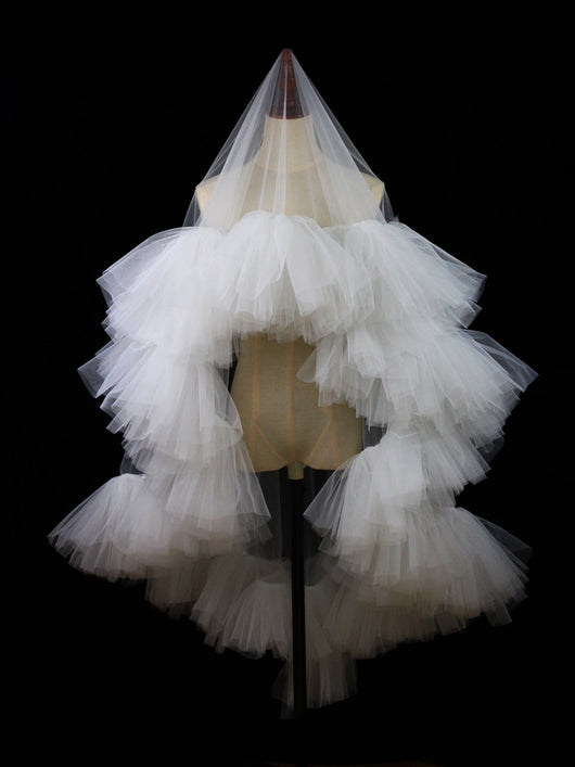 Velo Nupcial Voluminoso de Doble Capa - Blanco Elegante para Sesiones Fotográficas - Image 20