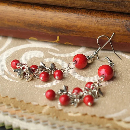 Aretes de Perla Roja con Cuentas de Plata - Estilo Étnico - Image 11