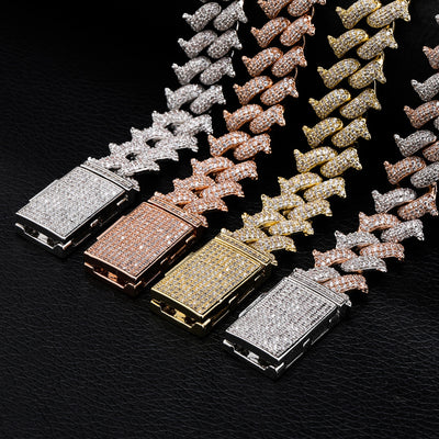 Collar Cadena Cubana Miami con Cierre Grande y Circonitas Completas