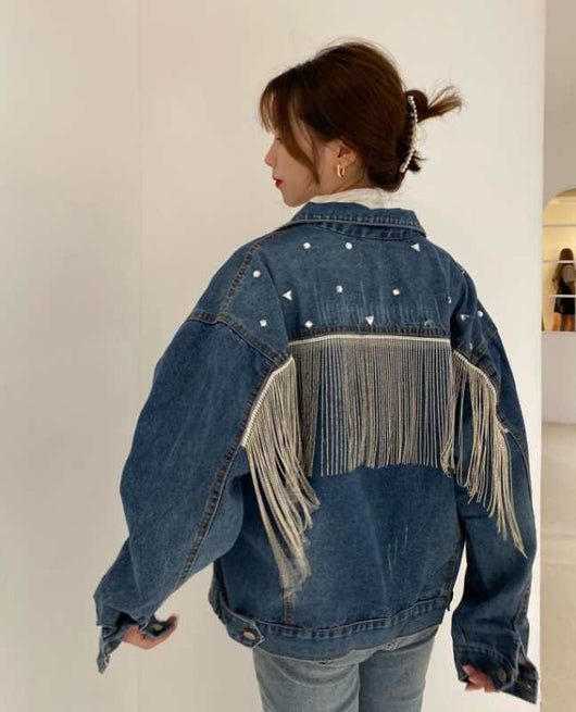 Chaqueta de Mezclilla para Mujer con Borlas de Diamantes - Image 6