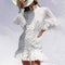 Vestido Mini Sirena Negro y Blanco con Mangas Farol y Botones