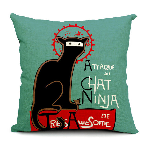 Funda de Almohada de Lino con Diseño de Gato Adorable
