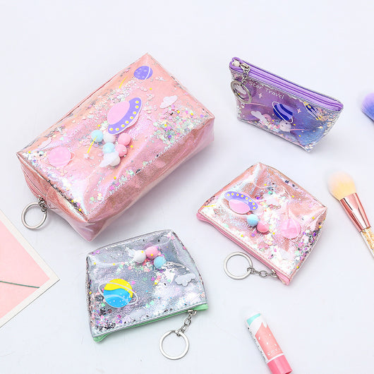 Bolsa de Maquillaje con Efecto Arenilla y Monedero Integrado
