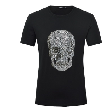 Playera Calavera Brillante Negra de Algodón Manga Corta