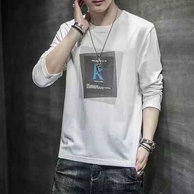 Camiseta Manga Larga Hombre Cuello Redondo Slim Fit Estilo Coreano