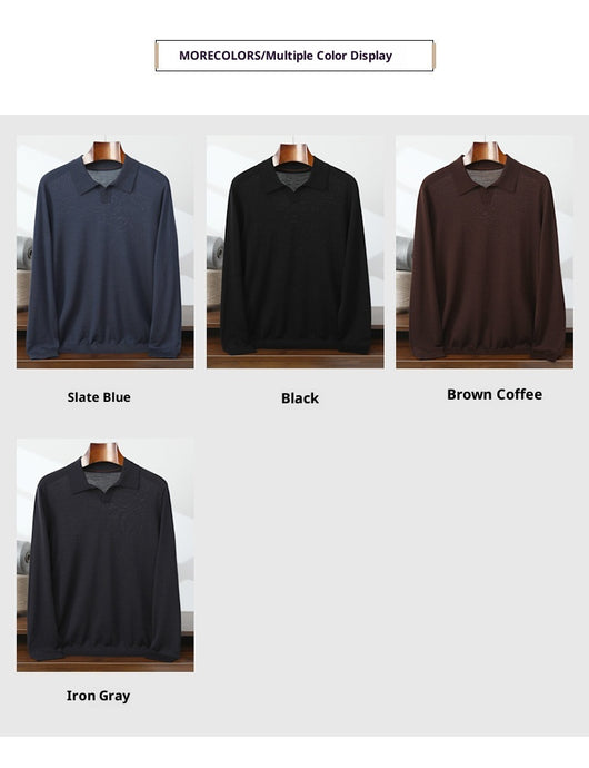 Suéter Polo de Lana Pura Fina Cuello Solapa para Hombre - Image 25
