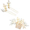 White Paint Leaf Bridal Hair Comb and Fork Set Gold Suit