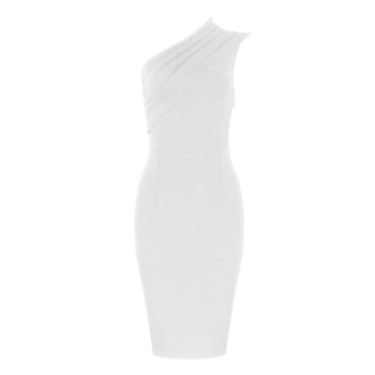 Vestido Elegante con Hombro Descubierto y Cintura Definida