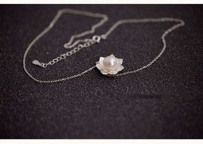 Collar de Plata de Ley 925 con Flor de Loto y Perla para Mujer - Image 3