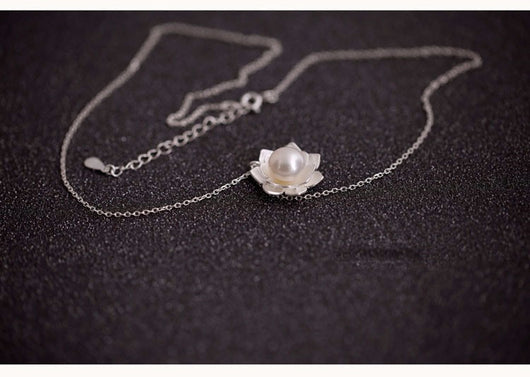 Collar de Plata de Ley 925 con Flor de Loto y Perla para Mujer - Image 3