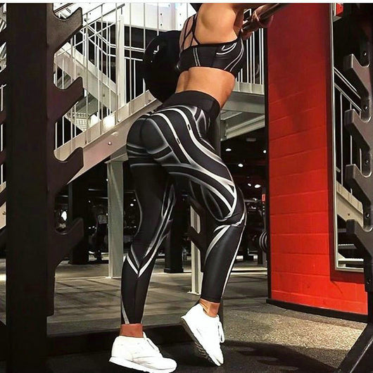 Pantalones de Yoga Estampado Rayas Blanco y Negro
