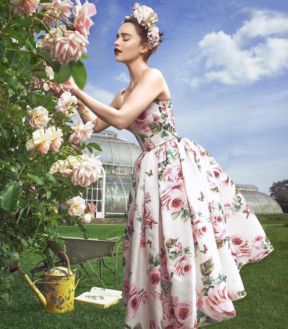 Vestido Voluminoso con Estampado de Rosas