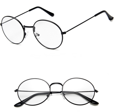 Round clear lens glasses with silver metal frames and black temple tips, shown from an angled and front view. - Image 10