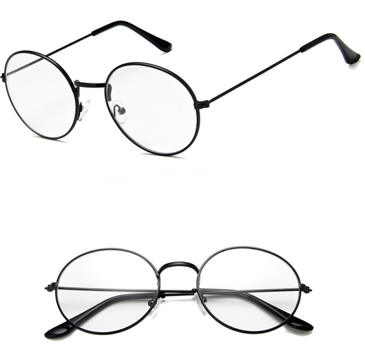 Round clear lens glasses with silver metal frames and black temple tips, shown from an angled and front view. - Image 10
