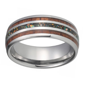 Anillos de Boda Tungsteno 8MM con Ópalo Azul para Hombre y Mujer - Image 2