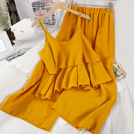 Pantalones Anchos de Nueve Puntos para Mujer - Conjunto de Dos Piezas