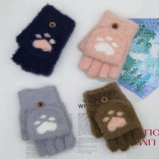 Guantes Mujer Cálidos Medio Dedo Imitación Visón Garra de Gato Convertibles - Image 12