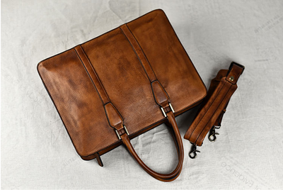 Bolso de Cuero Curtido al Vegetal Estilo Retro Horizontal para Hombre - Image 12