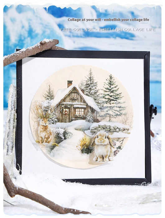 A set of 25 PET stickers featuring winter landscapes, ice castles, deer, wolves, and an ice queen in a snowy fantasy theme. - Image 17