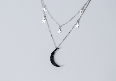 Cadena Clavícula Luna con Diamantes Negros - Image 4