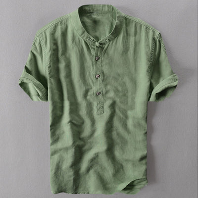 Camisa Holgada de Algodón y Lino para Hombre - Manga Corta Verano - Image 11