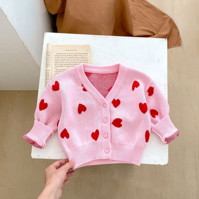 Cardigan de Punto Rosa con Corazón para Bebé Niña - Suéter Infantil Cuello V - Image 12