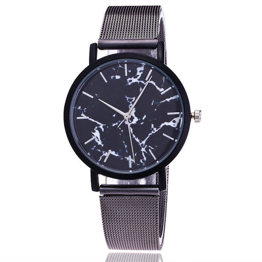 Reloj de Moda para Mujer con Malla Plateada y Dorada, Diseño Mármol Creativo - Image 5