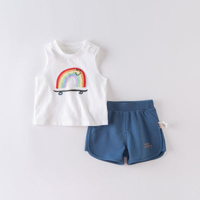 Conjunto infantil de dos piezas: chaleco y shorts con diseño de caricaturas