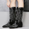 Botas Vaqueras Retro con Diseño de Red - Estilo Moderno para Mujer