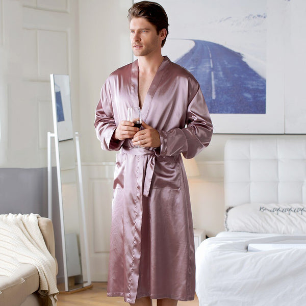 Cardigan Tipo Seda para Casa - Bata Larga de Descanso para Hombre