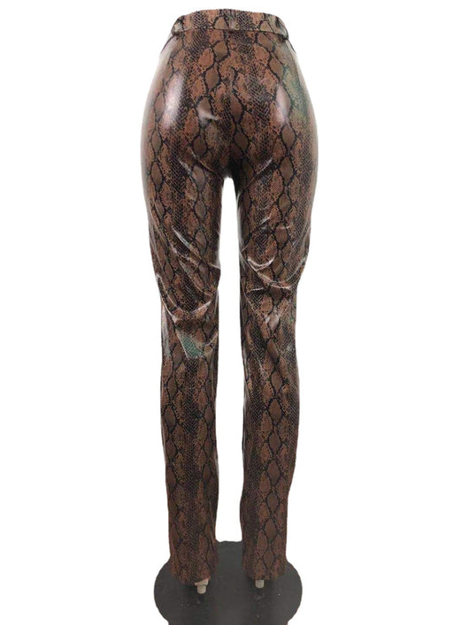 Pantalones de Cuero Estampado Serpiente con Pierna Ancha y Stretch para Mujer - Image 5