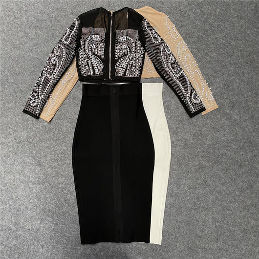 Conjunto Dos Piezas: Blusa Manga Larga con Tachuelas y Falda Midi - Image 7