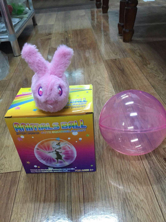 Plush white mouse toy with pink ears and black features, encased in a clear plastic ball with a pink tint. - Image 6