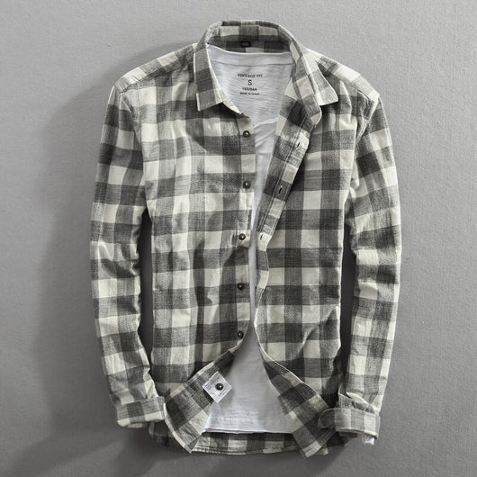 Camisa de Cuadros Manga Larga para Hombre - Algodón Lavado Efecto Vintage - Image 16