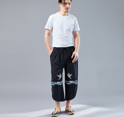 Pantalones Retro Estilo Chino con Grúas Dobles - Diseño Literario para Hombre - Image 5