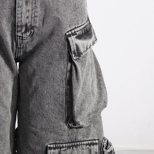 Pantalón Cargo Denim con Diseño de Cinta Decorativa y Bolsillos Múltiples - Image 20