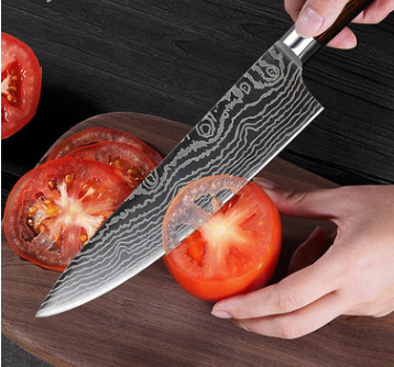 Cuchillo de Acero de 8 Pulgadas con Mango de Madera de Color y Onda Láser